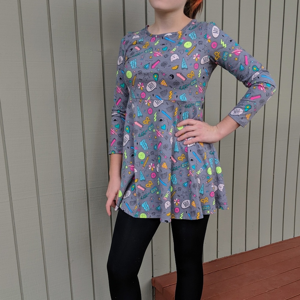 Cat & Jack Girl's Patterned Skater Dress, Sz. L